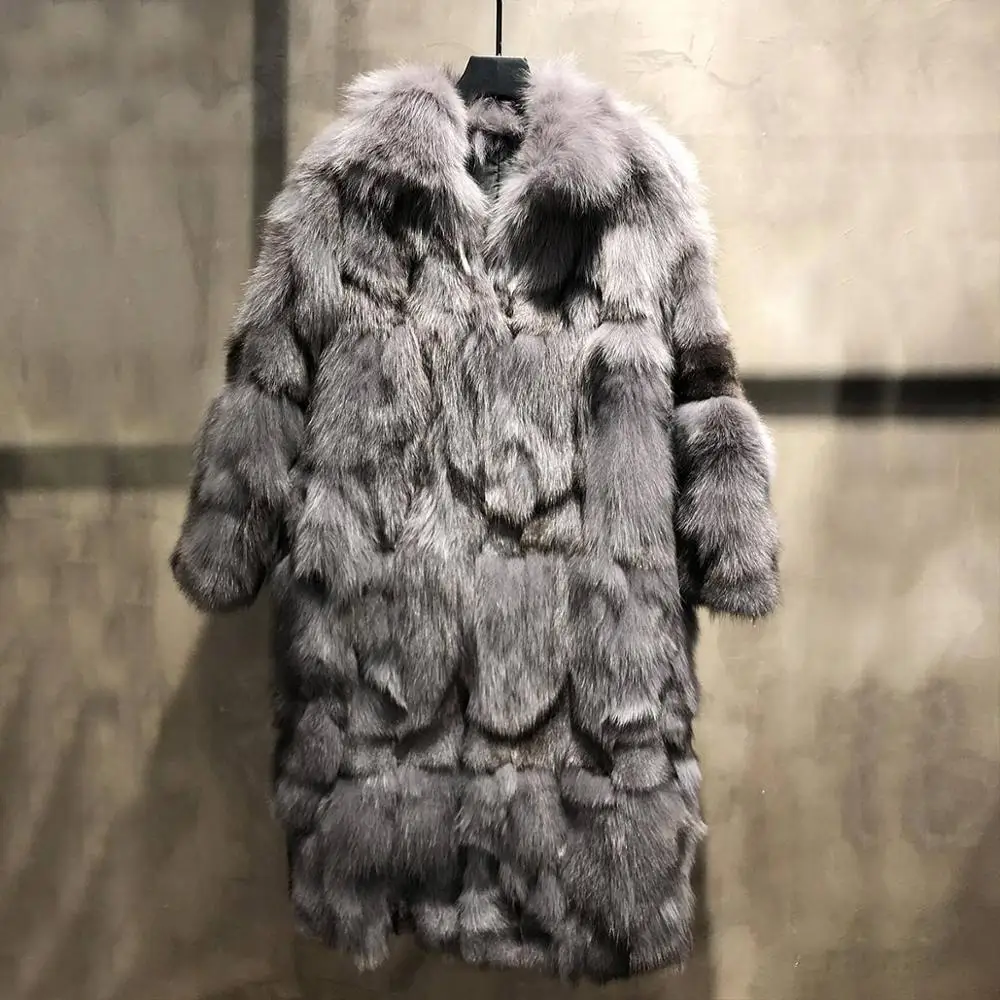 Dark gray fox fur02 JAZZEVAR Зима новое поступление женское пальто натуральный лисий мех высокое качество средней длины модный стиль женская зимняя одежда норковое пальто W9090 - Цвет: Dark gray fox fur02