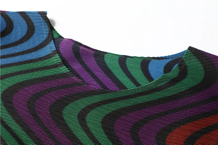 Miyake Плиссированное Платье с принтом размера плюс, платья с коротким рукавом длиной до колена и круглым вырезом, летнее вечернее платье для женщин, мода, новинка
