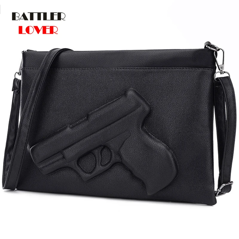 2020 New Women Handbag High Quality Women Clutch Bag 3D Gun Shape Embossed Pistol Bag Designer Envelope Crossbody Bag for girls