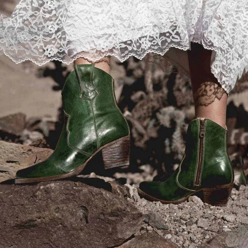 

Women Fashion PU Leather Retro Ankle Boots 2019 New Ladies Side Zipper Pointed Toe Thick Mid Heel Boots Ladies Bare Boots
