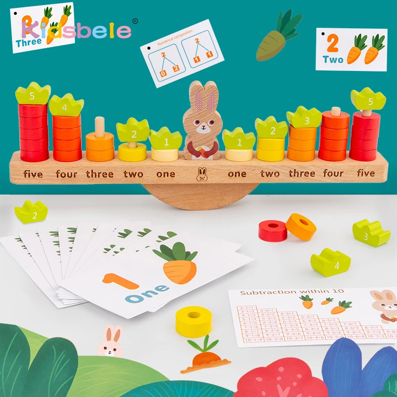 Juguetes de matemáticas de conejo contadora de equilibrio para niños pequeños, juguetes educativos Montessori para aprendizaje temprano, regalos