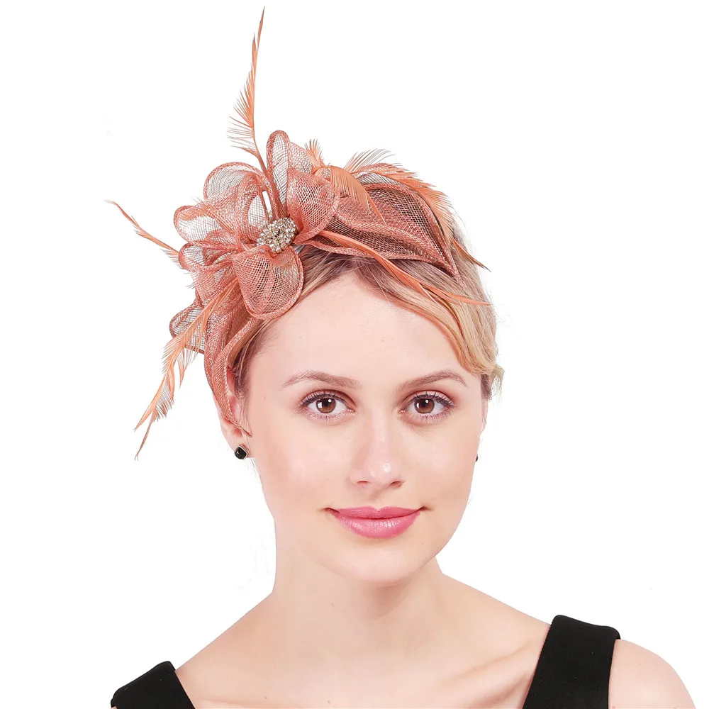Очаровательные персиковые свадебные заколки для волос на заколках для волос sinamay церковное шоу шляпа или повязки на голову зимние вечерние королевские аскоты для невесты