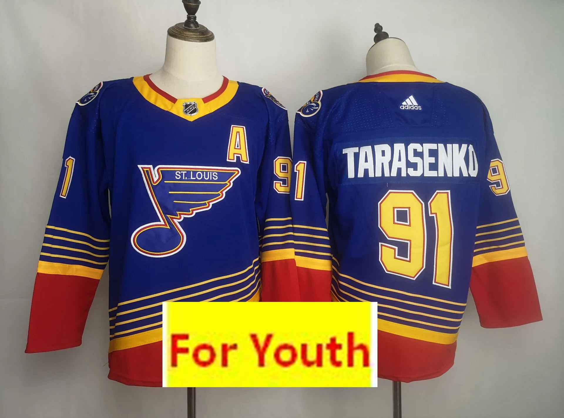 Сшитый Молодежный св. Луи#91 Vladimir Tarasenko#50 Binnington#90 Ryan o' reilly#27 Alex Pietrangelo#10 Schenn Детский свитер - Цвет: Золотой