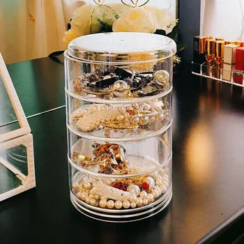 

Lady Simple 4-Layer Rotatable Jewelry Storage Box Accessory Makeup Organizer Container Desktop Sundries Makeup Storage Box ZH219