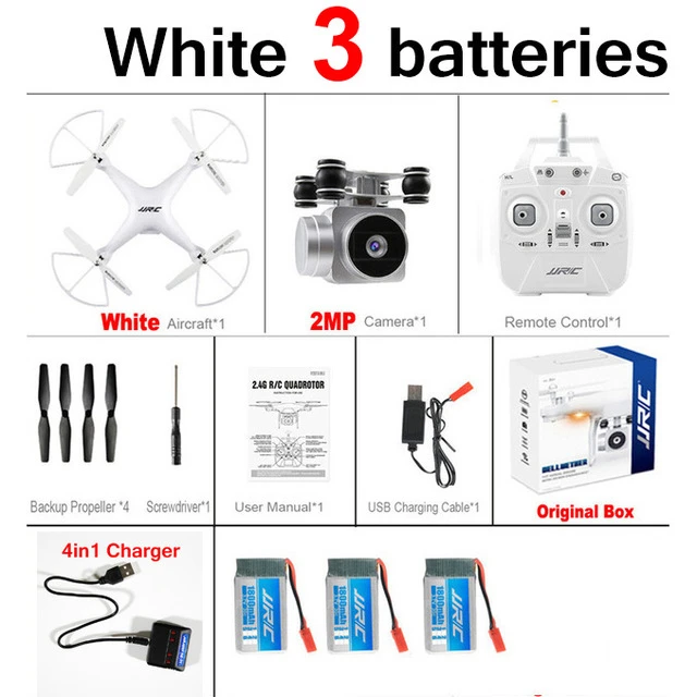 Jjrc H68 Радиоуправляемый Дрон Квадрокоптер Дроны с камерой Hd 720p Wifi Fpv Квадрокоптер удерживающий высоту Безголовый режим Дрон 20 минут время полета - Цвет: H68-White-3B