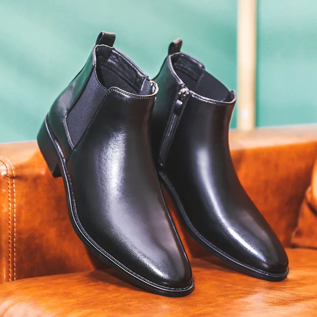 Misalwa British Men's Formal Chelsea Boots Black Zipper Modern Leather ...