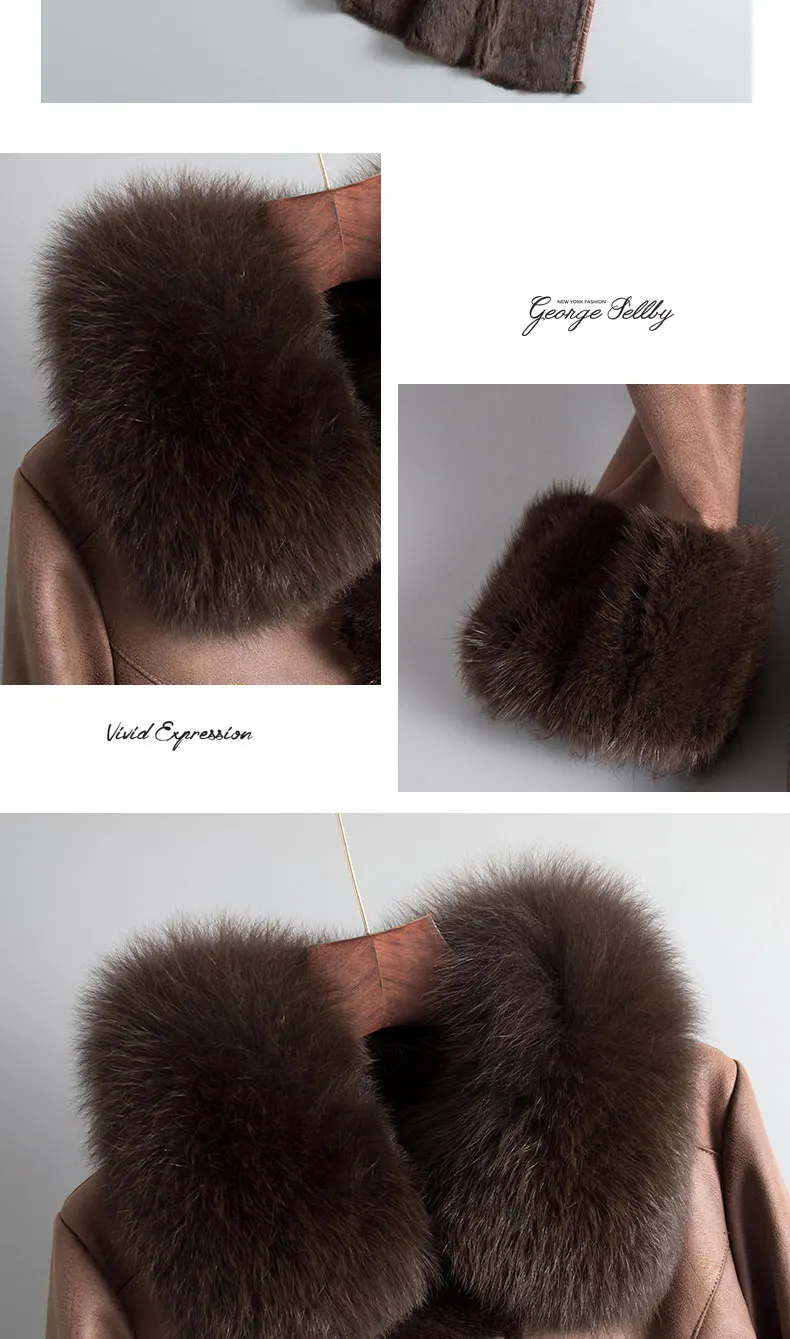 Natural Rabbit Fur Coat Female Vintage Real Fox Mink Fur Collar Jacket Women Clothes Korean Streetwear Shearling Coats 1113
