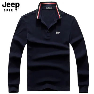 JEEP SPIRIT брендовая рубашка поло мужская повседневная хлопковая рубашка с длинным рукавом и отложным воротником Мужская рубашка поло m-xxxl футболка Homme - Цвет: Синий