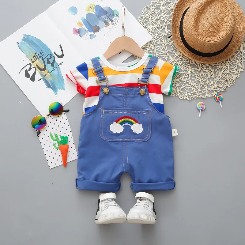 LJW 2022 Cartoon infant Suits Baby Clothing Set for Boys Girls Cute Summer Casual Clothes Set Striped Top+Shorts Kids Clothes Baby Clothing Set near me