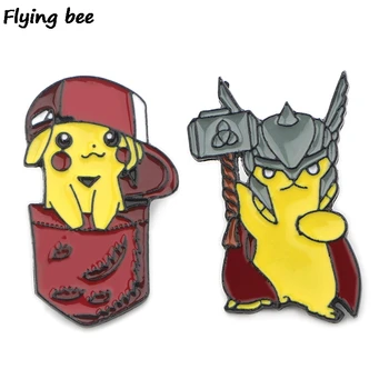 

20pcs/lot Flyingbee Cartoon Funny Pin Enamel Pin For Clothes Bags Backpack badge Cute Brooch Shirt Lapel Pins X0402
