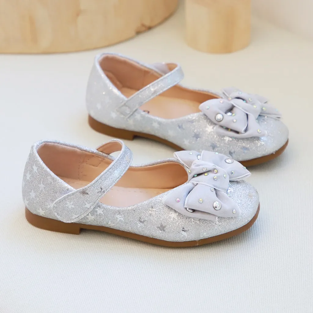 Детская обувь для маленьких девочек с бантом и стразами; обувь принцессы с блестками