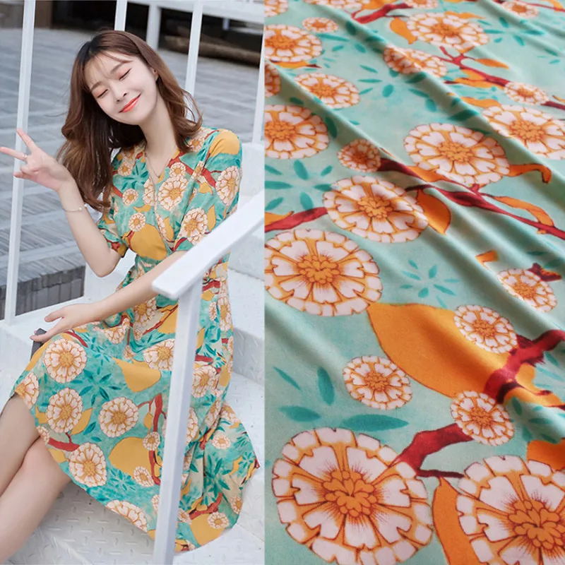 Полуметровый свежий светильник с зеленым низом и подсолнухом шифоновая ткань с рисунком для платья gallus рубашка одежда для девочек T883