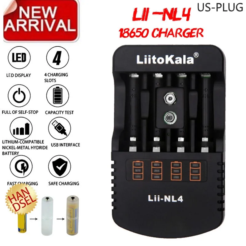 Lii NL4 US plug LiitoKala 18650 зарядное устройство емкость тест внутреннее сопротивление для 18650 26650 21700 18350 AA AAA 3,7 V/3,2 V/1,2 V - Цвет: Lii NL4 US plug