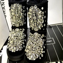 19 nuovi stivali da neve impermeabili piatti con paillettes con nappine di perline di diamanti classici di lusso
