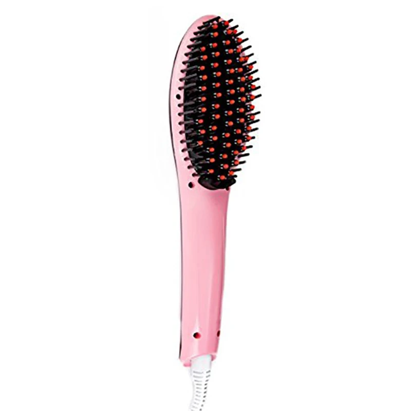 Электрический Выпрямитель для волос, керамическая щетка, быстрый нагрев, электрическая щетка, расческа, Утюги, дисплей, защита от ожогов, эффективная расческа для волос - Цвет: Pink