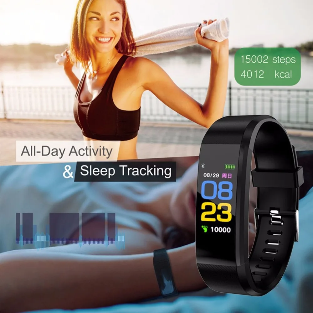 ID115 PLUS Smart Bracelet Bluetooth Wristband With Heart Rate Monitor Fitness Tracker Band Watch For IOS Android Phone