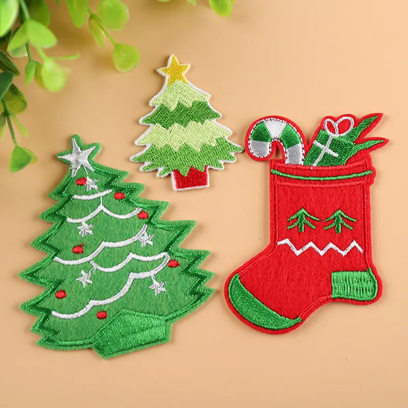New hot selling cartoon cute embroidered patches sewing clothes pants Christmas tree boots ornament repair iron on applique | Дом и сад