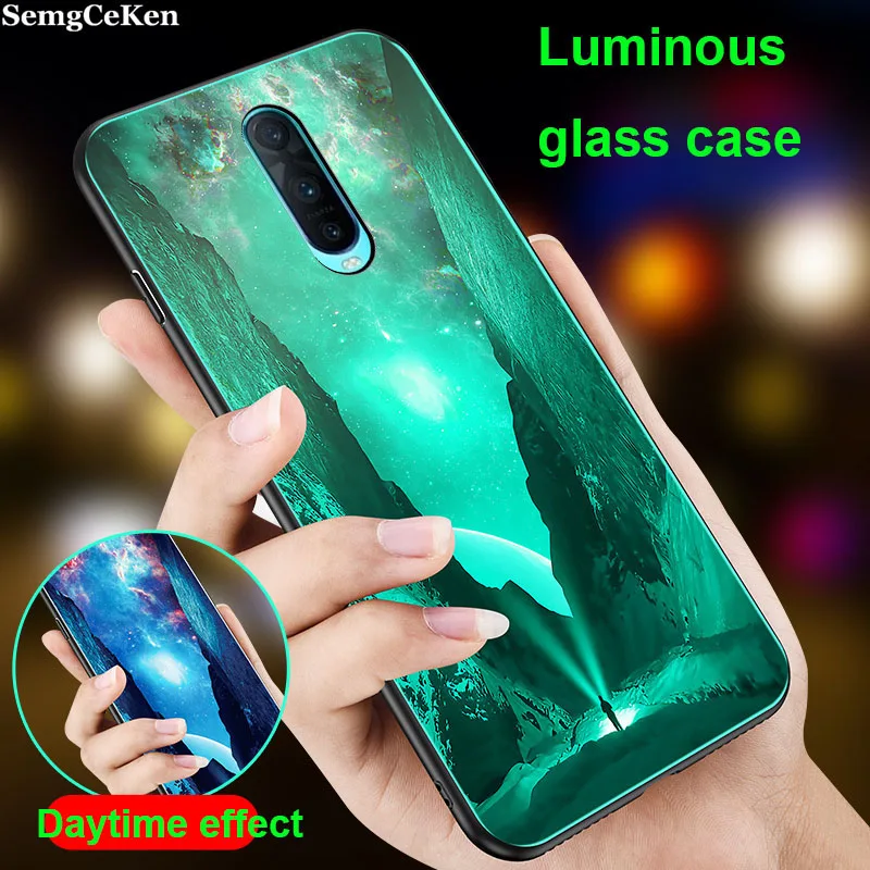 

Tempered glass Luminous case for OPPO R9S R11 R11S PLUS R15 R15x R17 PRO R19 RENO 2 Z reno2 luxury phone back cover coque cases