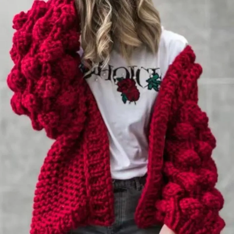 Chic Coarse Crochet Cardigan 3D Floral Hook