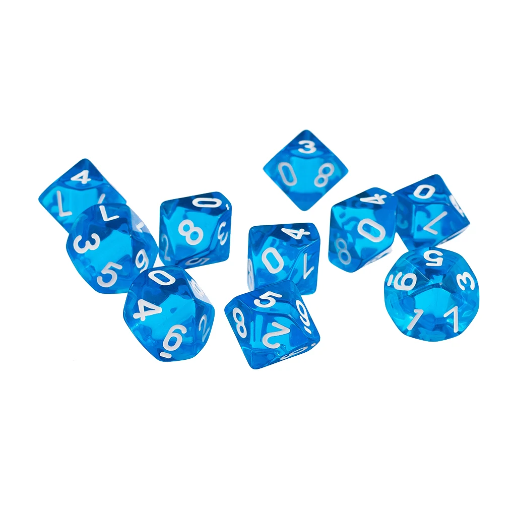 10 PCS/SET 10 Sided Plastic Polyhedral Dice Set Blue Bulk Numeral Dices Table Board Game Accessories for RPG Gmes