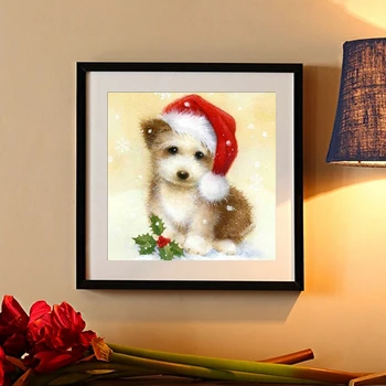 

New 5D Regular hexahedron Diamond Painting, Christmas Dog Decoration Painting Home Decorating Sticker Kit Craft Set(30x30CM)