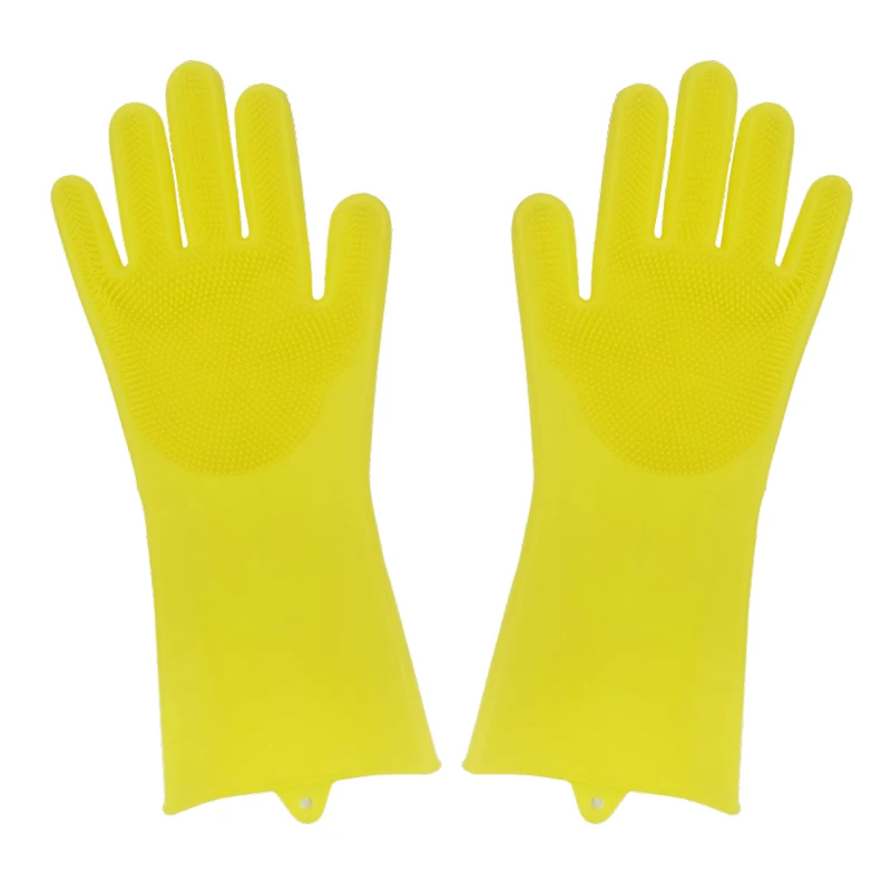 Утолщенные и укрепляющие Волшебные силиконовые перчатки, противоскользящие теплоизоляционные кухонные перчатки для мытья посуды, бытовые перчатки с кистями - Цвет: Yellow