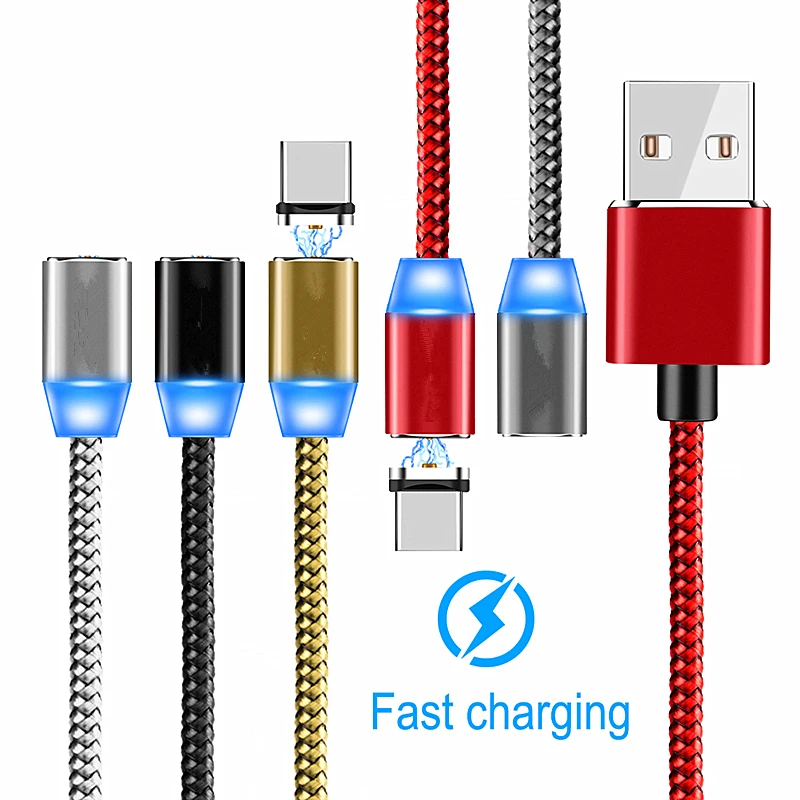 Магнитное зарядное устройство USB C со светодиодным кабелем для Samsung galaxy Feel 2 S8 S9 S10