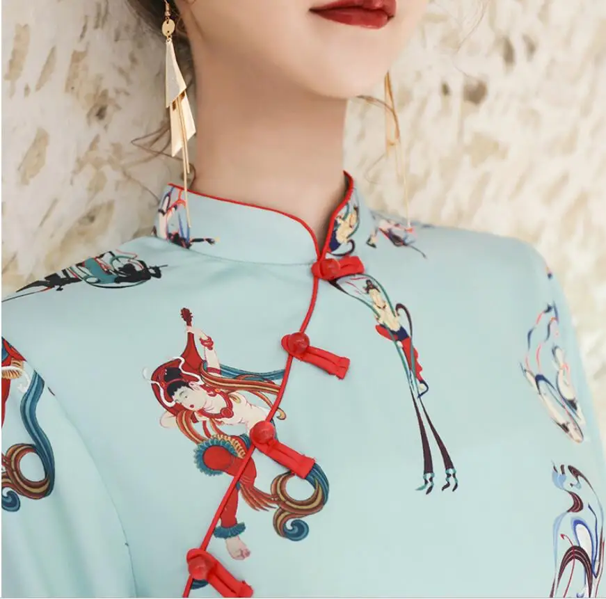 Ретро Печатных китайские стильные шаровары cheongsam женские улучшить qipao платье Винтаж Дамы qi pao вечерние халаты