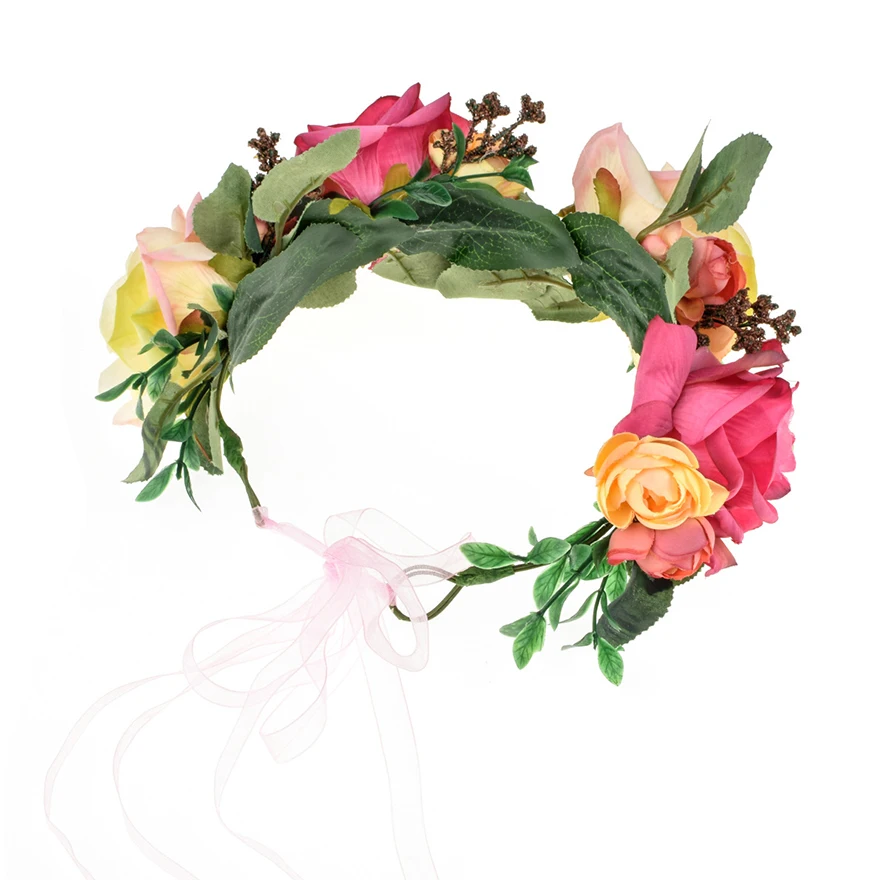 Molans New Stimulated Big Rose Wreath Braide Tiaras Hair Accessories Hawaiian Holiday Flower Corwn Women Wedding Floral Garlands