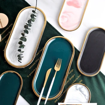 

Nordic Storage Trays Marble Pattern Ceramics Table Minimalist Dessert Jewelry Office Desktop Snack Dish Decoration Organizer