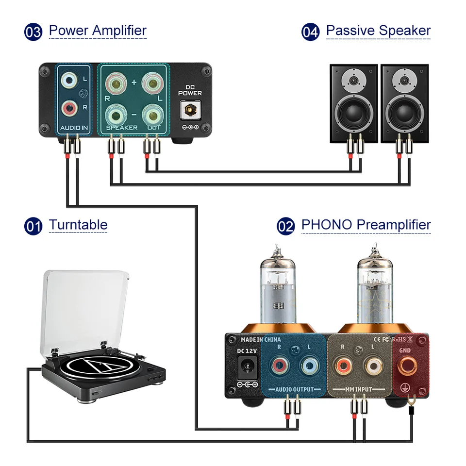 car audio amplifier AIYIMA HiFi Vacuum 6A2 Tube MM Phono Turntable Preamplifier HiFi Stereo Phonograph Preamp Amplifier Vinyl Record Player DIY 12V 5 channel amp