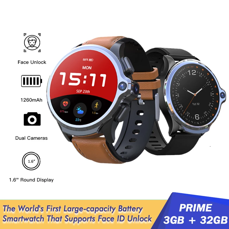 

KOSPET PRIME Smart Watch Men 1.6'' HD Screen Dual Camera Face Recogintion Unclok 1260mAh Battery GPS Smartwatch for Android