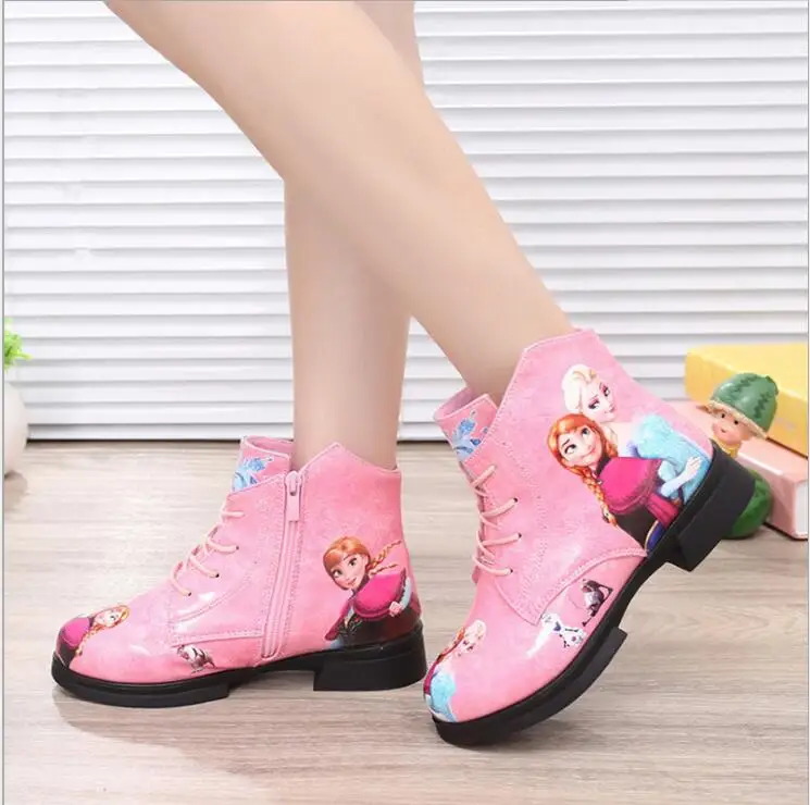 

New Arrival Martin boots Elsa Anna snow boot Child PU leather fashion Girls shoes kids winter sneaker