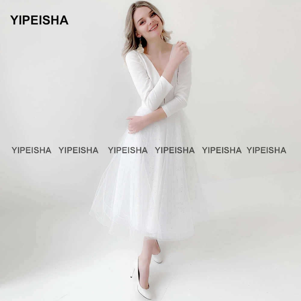 

Маленькое Белое Платье Yipeisha для вечерние, Короткие коктейльные платья а-силуэта с рукавом 3/4, простое платье для выпускного вечера