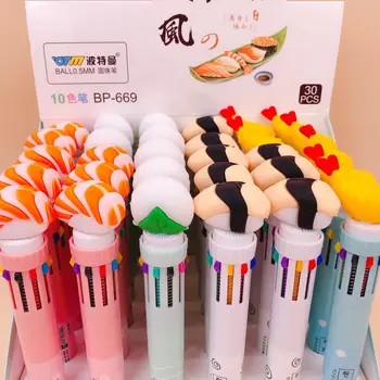 

30pcs/set Korean Cartoon Ballpoint Pen Salmon Sushi Silicone Press 10 Colors In 1 Ballpoint Pen Salmon Ball Pen Sushi Ball Pen