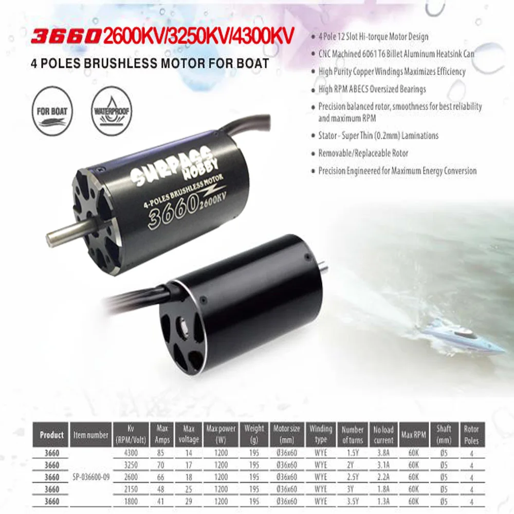 SURPASS HOBBY 3660 2600KV 3250KV 3500KV 4300KV 4 полюса бесщеточный водонепроницаемый мотор для 800 мм