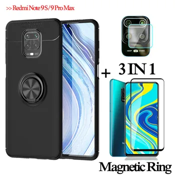 

1-3kits Glass + Magnetic Silicone Case Redmi Note 9S Global case redminote 9promax Full Cover redmi note 9 s magnetic ring Case
