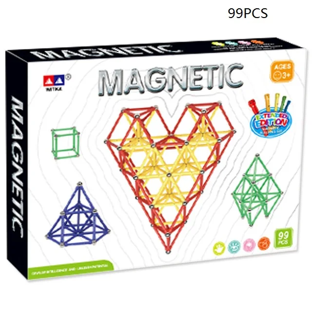 99-250 шт. детские игрушки-головоломки с магнитом, магнитные строительные блоки и длинные стержни - Цвет: 99PCS
