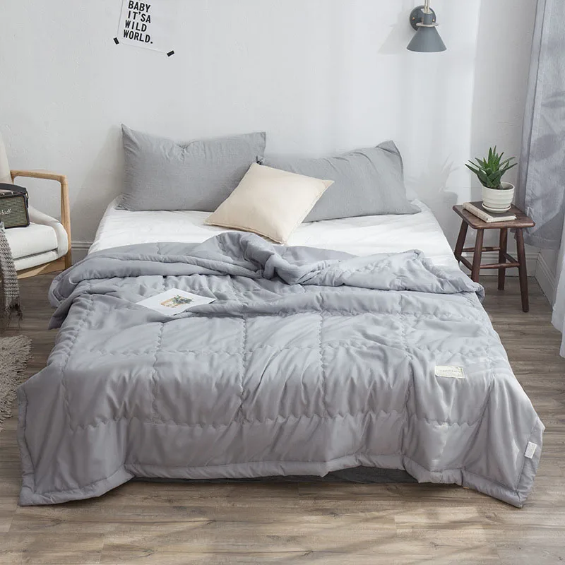 Japan Thin Quilt Grey Blue Bedspread for Double Queen King Bed Air Condition Comforter Blanket Plaid Cover Coverlet | Дом и сад