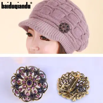 

50 Pcs baiduqiandu Antique Gold Color Plated Purple Crystal Flower Bijoux Brooch Lapel Pin for Women