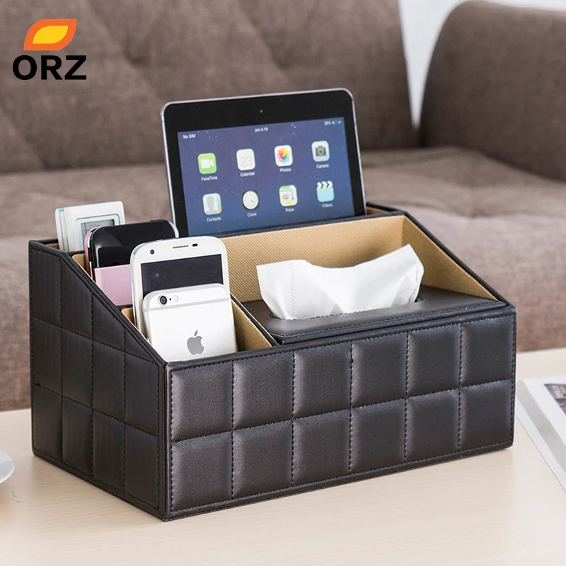 

ORZ PU Leather Tissue Box Napkin Holder Home Office Desk Organizer Storage Holder Box for Pen Remote Controller Tissue Box Cover