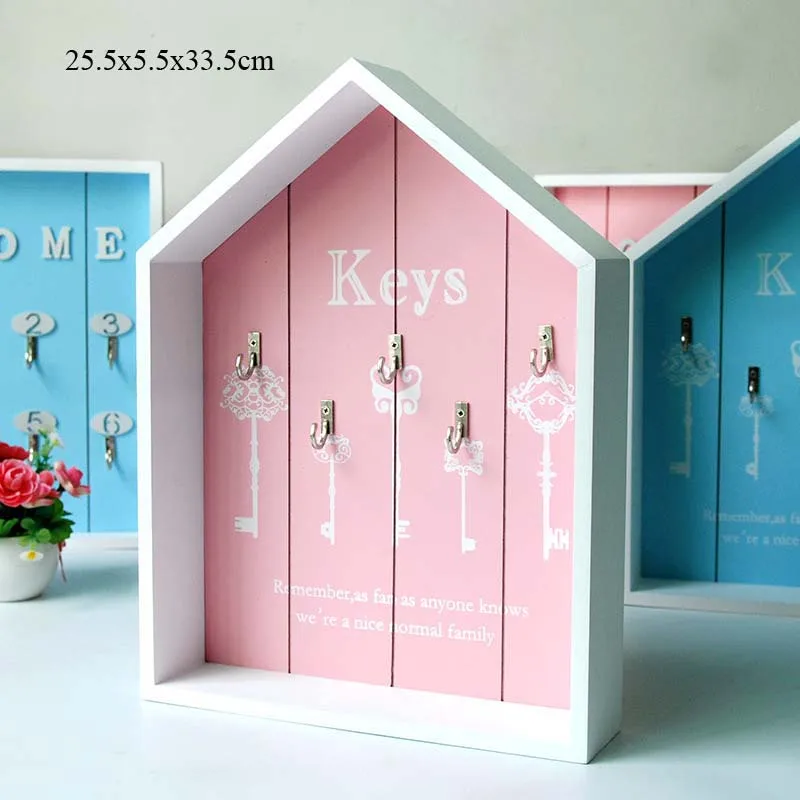 pink Деревянная коробка для хранения ключей для детской комнаты, многофункциональные коробки для ключей, настенный держатель для хранения, домашний декор, 2 размера - Цвет: pink
