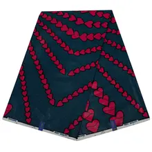 Африканская ткань с принтом красного сердца, настоящий голландский воск, 6 ярдов, африканская ткань, настоящая гарантия, настоящий голландский воск