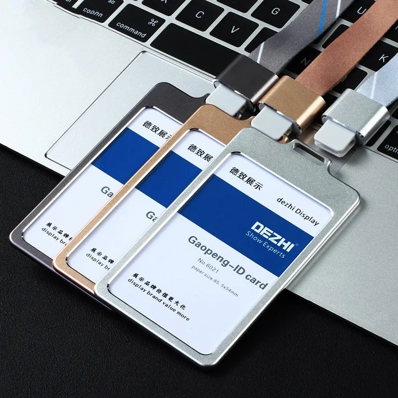 

Card Cover Women Aluminum Alloy Work Name Card Holders Business Work Card ID Badge Lanyard Holder Metal Bags Case