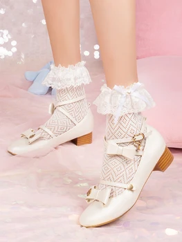 

Princess sweet lolita socks Vintage geometric texture Cotton Linen Lace Lolita bow socks student soft sister socks WGR174