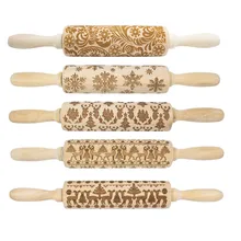 Горячая 35 см Рождественская Скалка Выгравированная резная деревянная рельефная Скалка кухонный инструмент тиснение для выпечки печенья бисквит Фондант