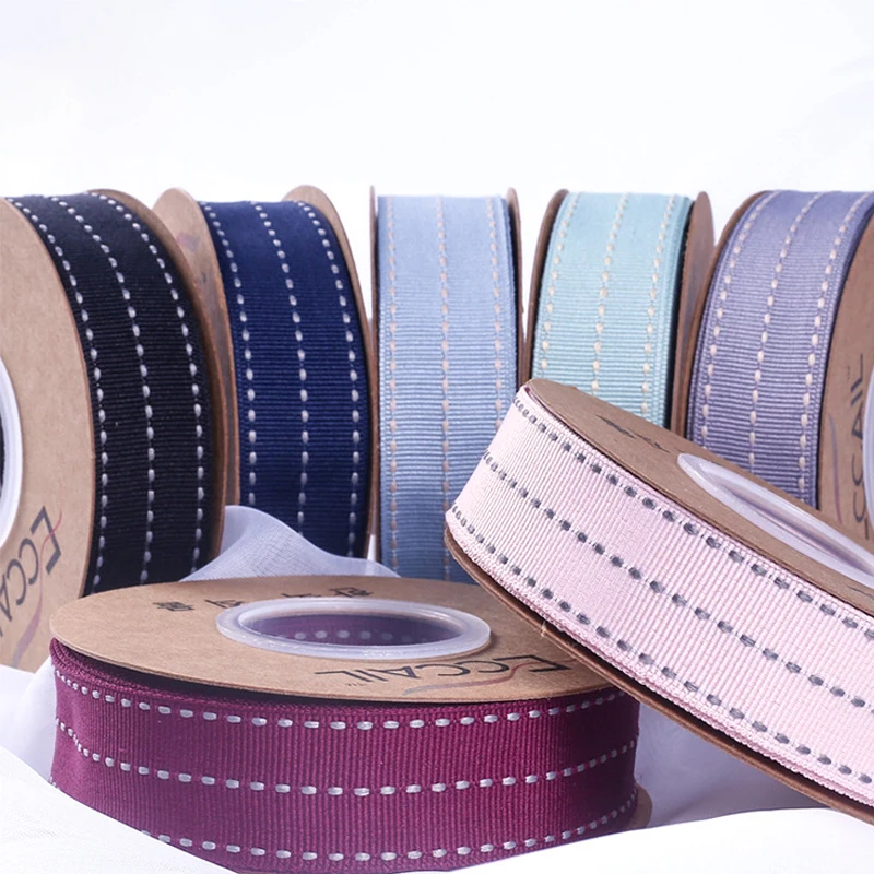 

25mm/40mm*10yards Stitched Dots Stripes Ribbon Tape for Gift Packaging Stuff Hand Craft Stuff Bouquet Gift Wrapping