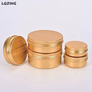 

100ml Gold Cream Jar Tin Cosmetic Lip Balm Containers Nail Storage Crafts Pot Refillable Bottle Screw Thread Empty Aluminum 20pc