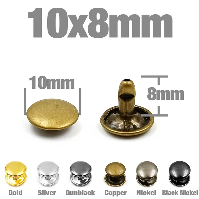 100Sets 5-12mm Metal Double Cap Rivets Stud Round Nail Spike For Leathercraft Repair Shoes Bag Belt Clothing Garment Accessories 10x8mm
