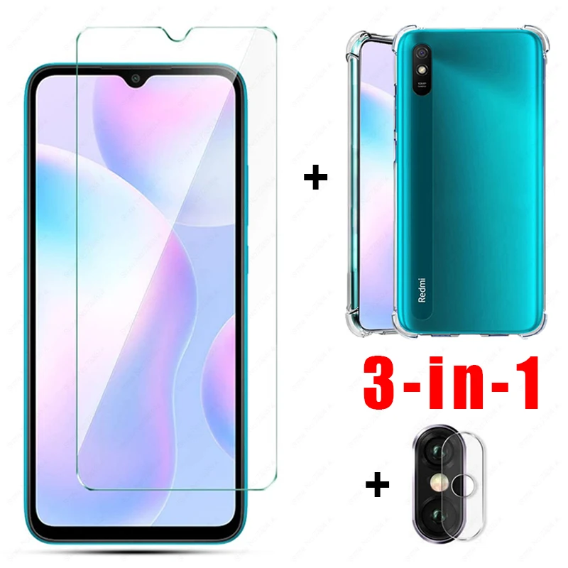 3 в 1 прозрачный силиконовый чехол для Xiaomi Redmi 9a 9c 9 Note s Pro Max 10x4G Закаленное стекло note